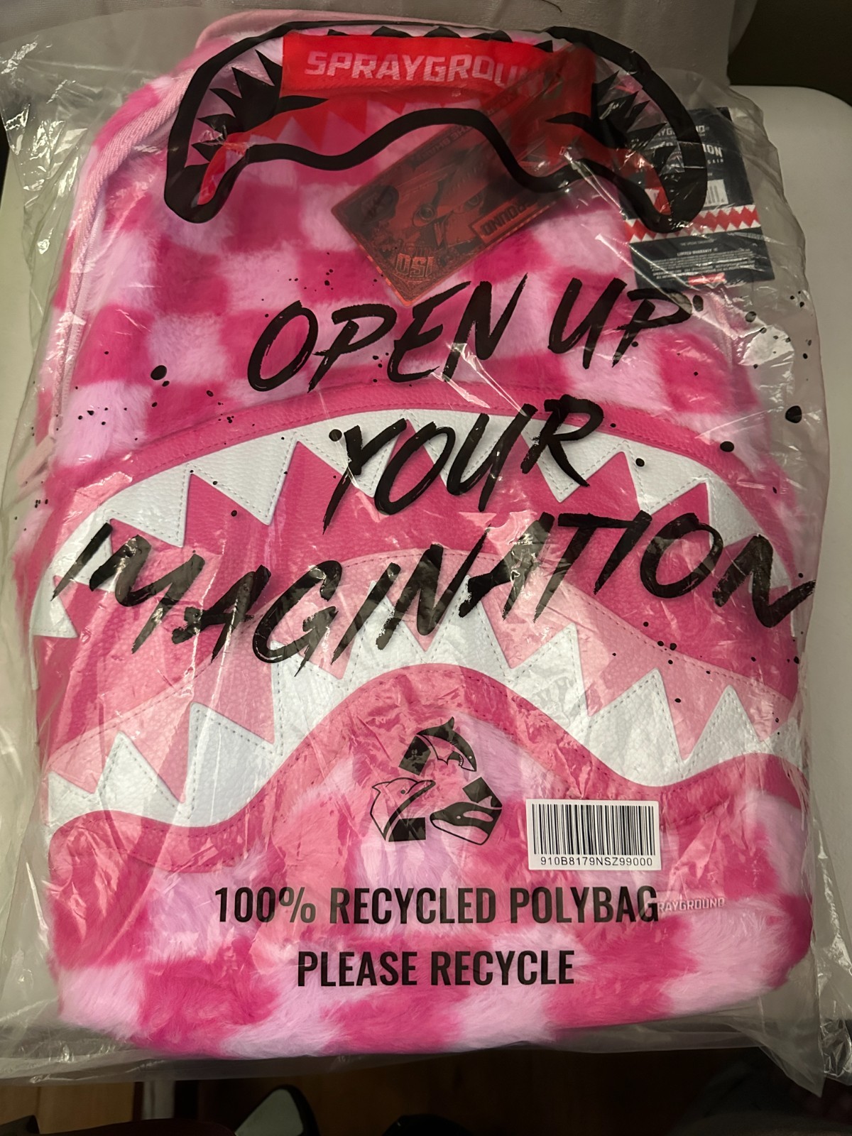 SPRAYGROUND FURZILLA SHARK (PINK CHECK) BACKPACK – Furry Pink Bag – Limited Ed.
