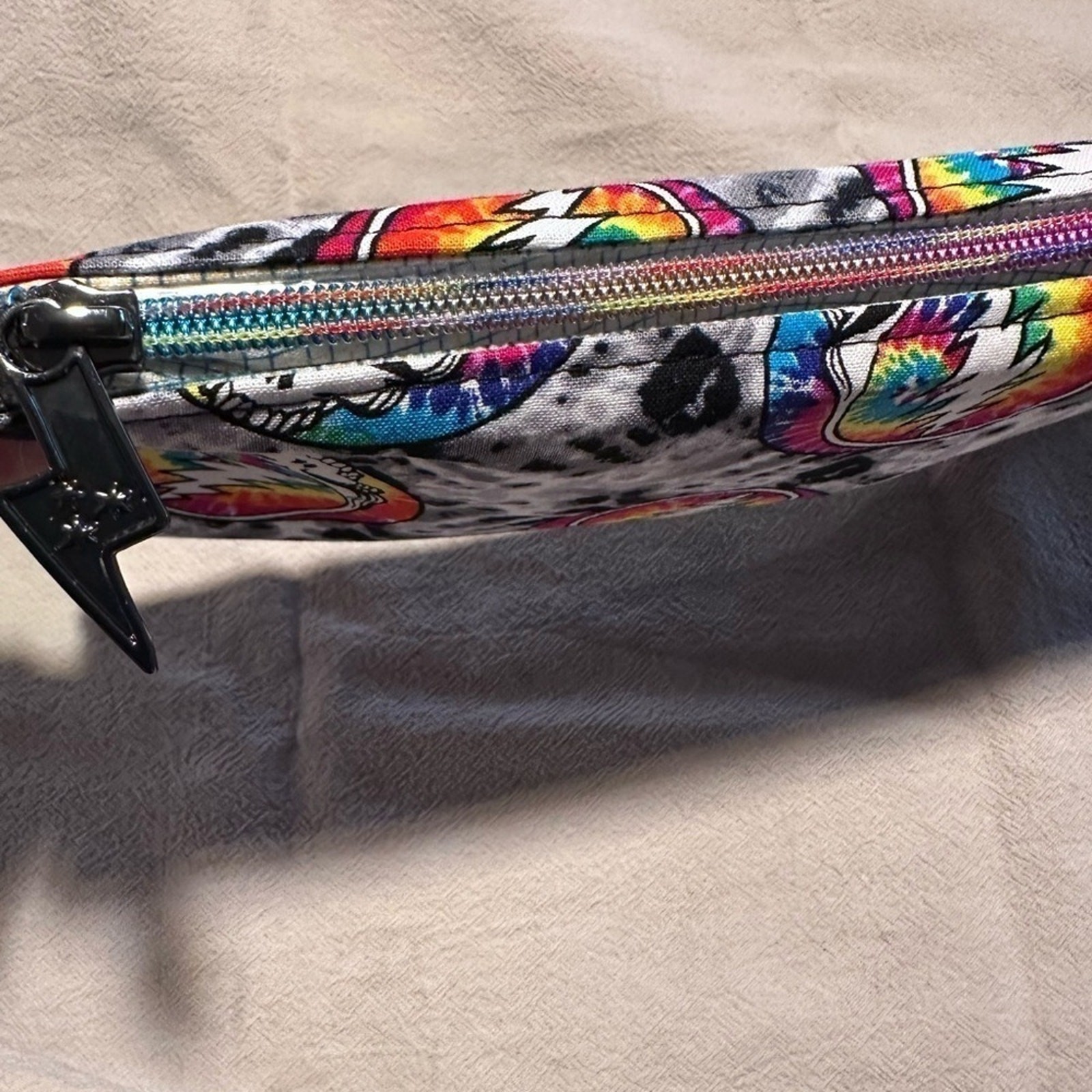 Grateful Dead lightning bolt zipper Rainbow cosmetic bag tie dye cotton