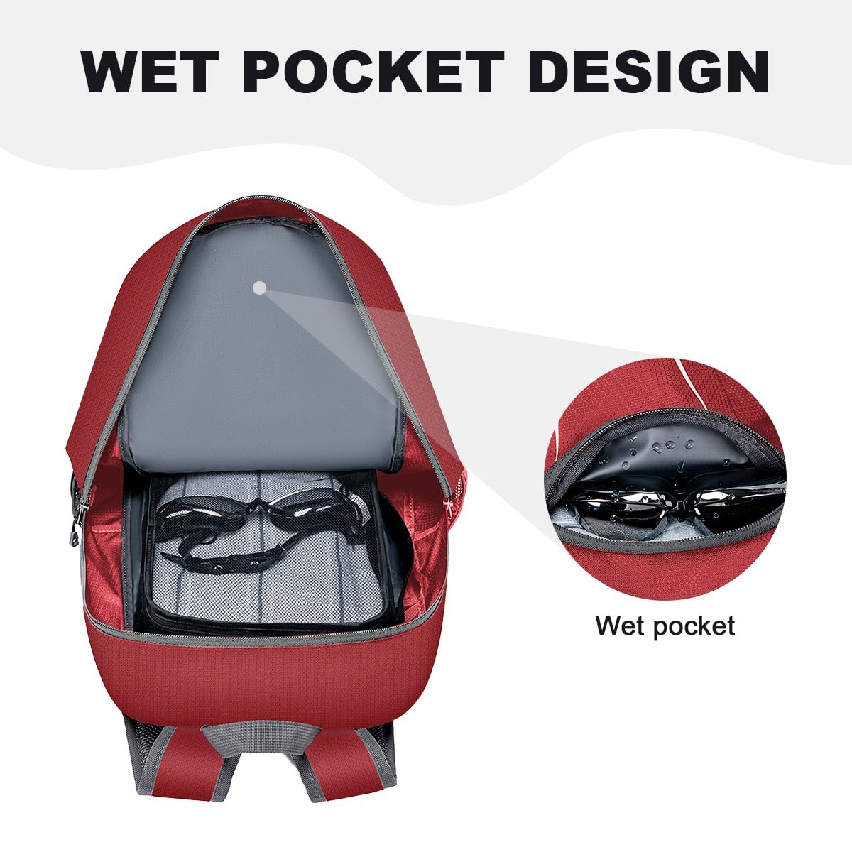 Backpack Ultra Lightweight Packable 45L Hiking Red, Waterproof Foldable Daypack