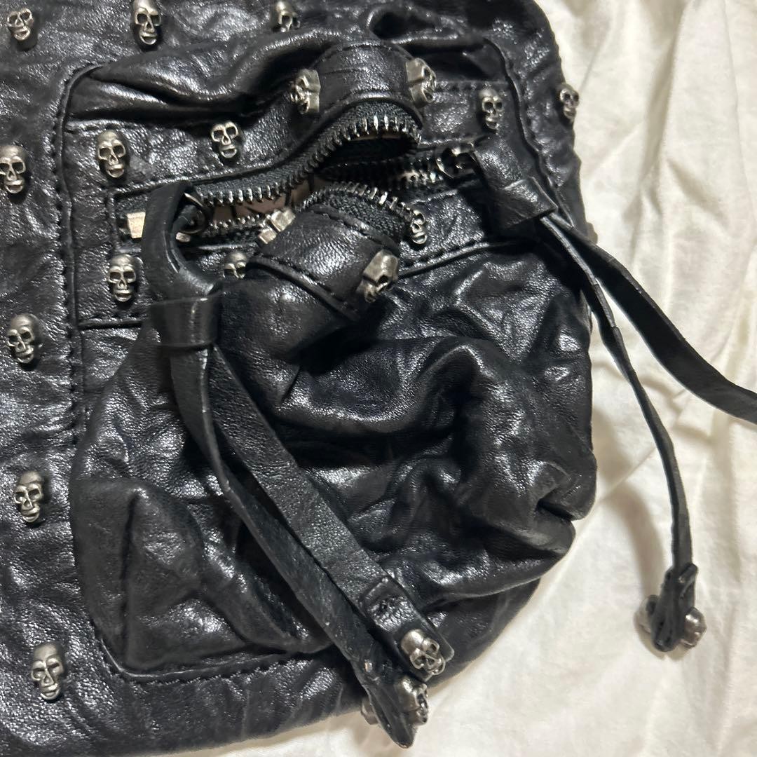 THOMAS WYLDE Vintage Skull Stud Shoulder Bag Black Leather