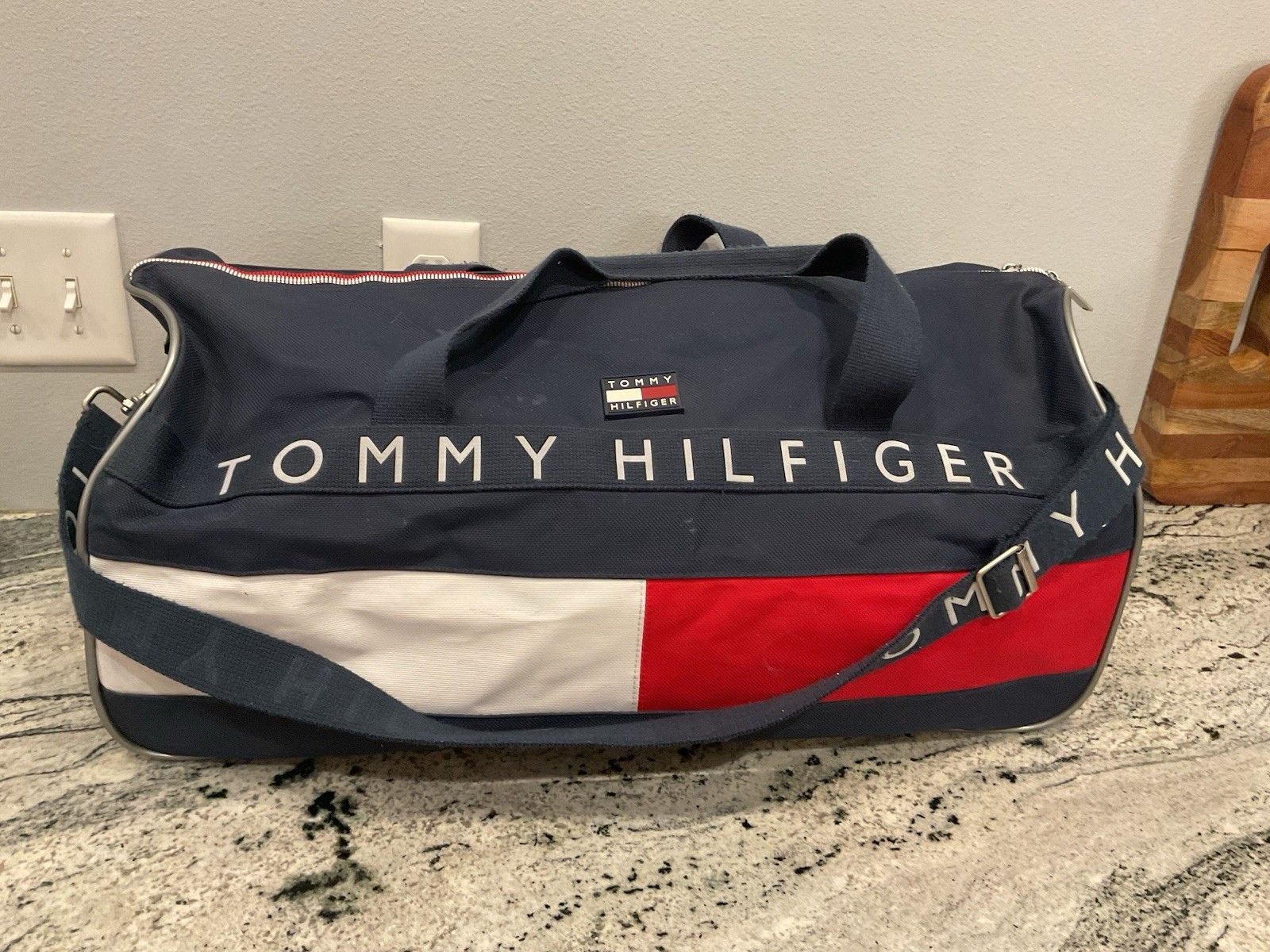 Vintage Tommy Hilfiger Duffle Bag Spellout Flag Large Color Block 23”