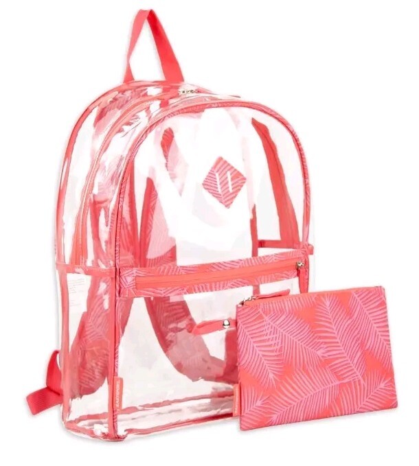 Eastsport Stadium Approved Clear Backpack with Pencil Case Blue Red Trim Or Pink