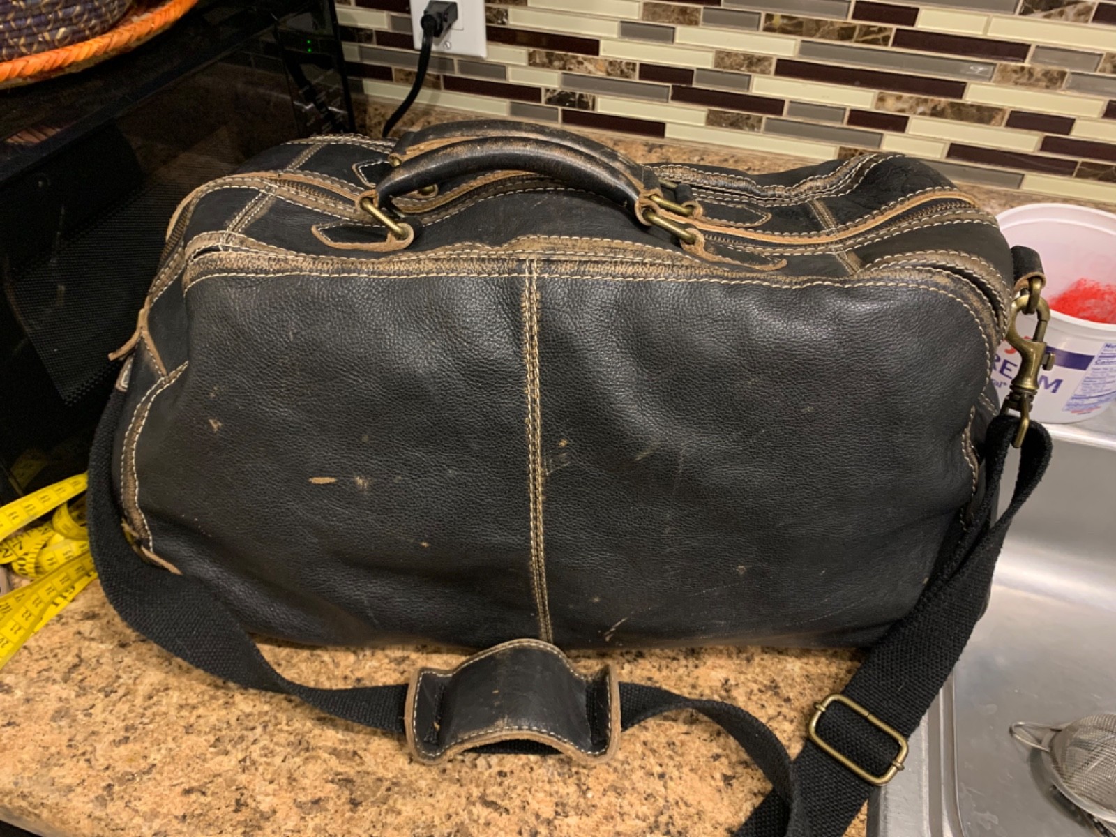 Rivet Brown Leather Duffel Bag Travel Weekend Carry On Shoulder