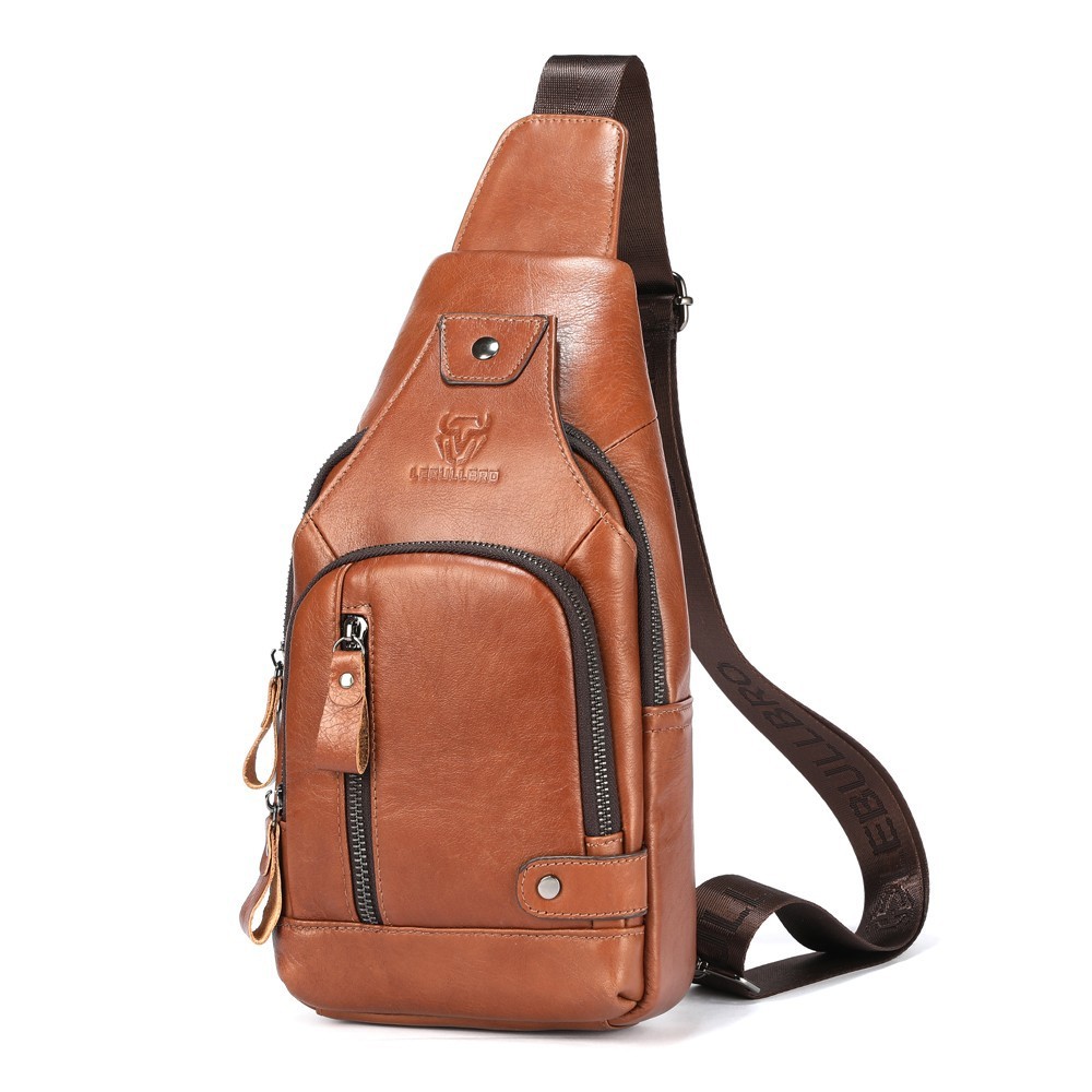 LEBULLBRO Men’s Genuine Leather Chest Bag Sling Backpack Crossbody Shoulder Bag