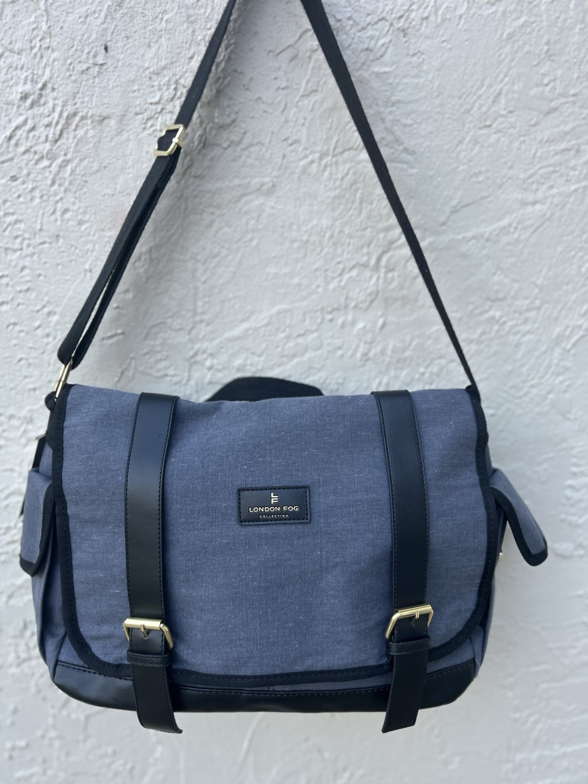 London Fog Canvas Messenger Bag Canvas In Grey And Black Unisex