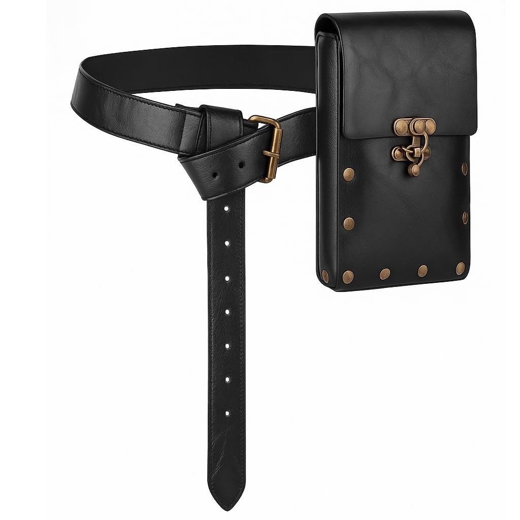 Renaissance Costume Retro Belt Pouch Steampunk Waist Bag [Adjustable], Black