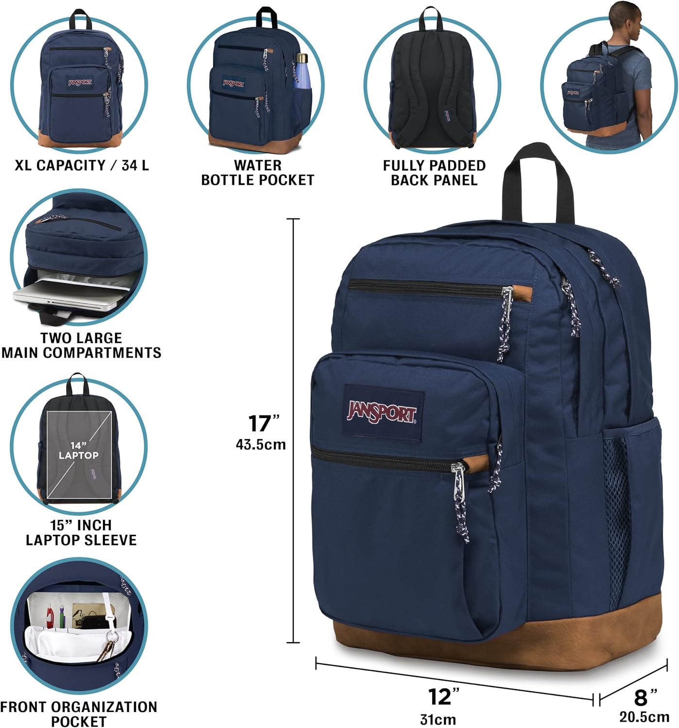JanSport Cool Backpack, with 15-inch Laptop Sleeve – Large One Size, Black