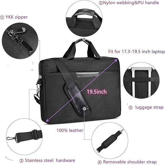 18 Inch Laptop Bag, Expandable Briefcase, Computer Bag Men Black-18.4 Inch
