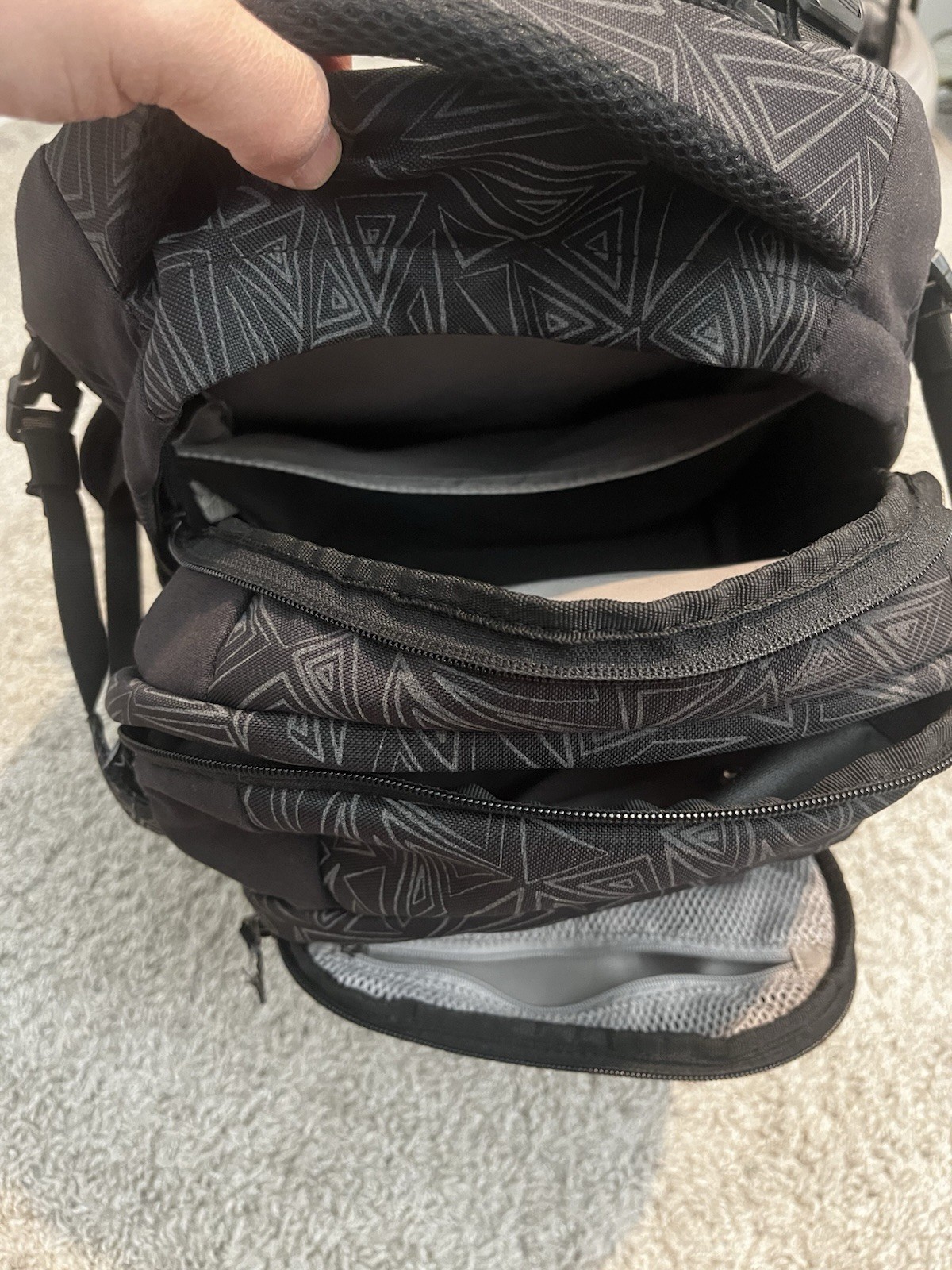 Satch Black Geometric Print Backpack School Travel Laptop Book Bag Adjustable