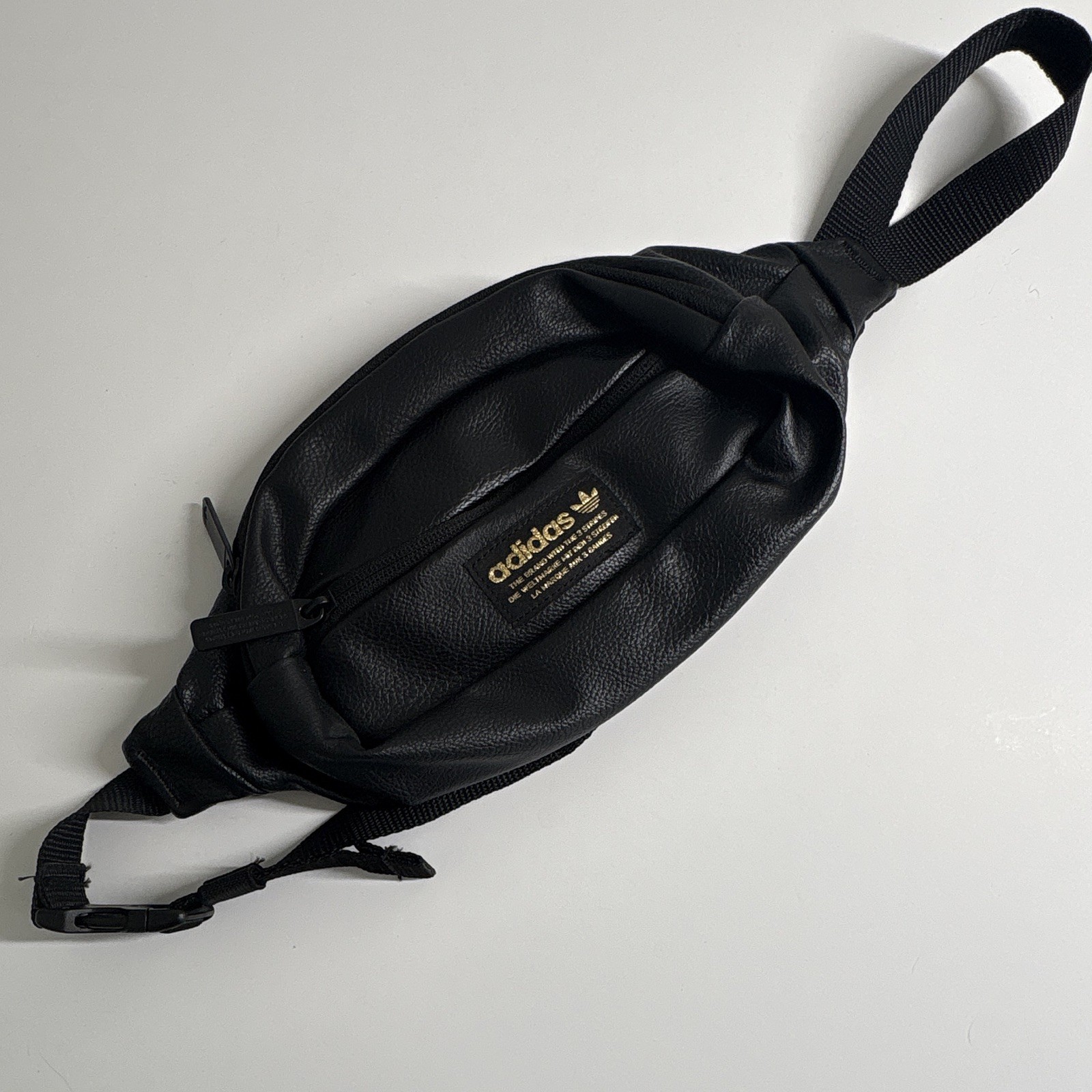Adidas Mens Waist Bag Fanny Pack Black/Gold Zipper Pouches Cushion Back