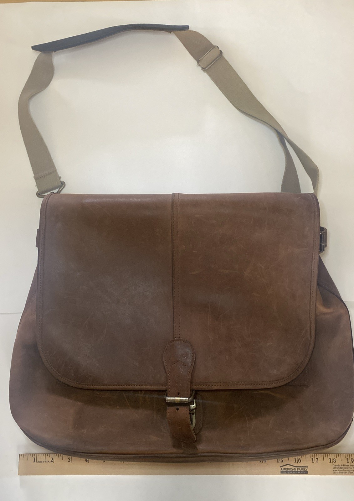Vintage Schlesinger 19” Leather Messenger Bag Satchel Distressed Rustic Brown *