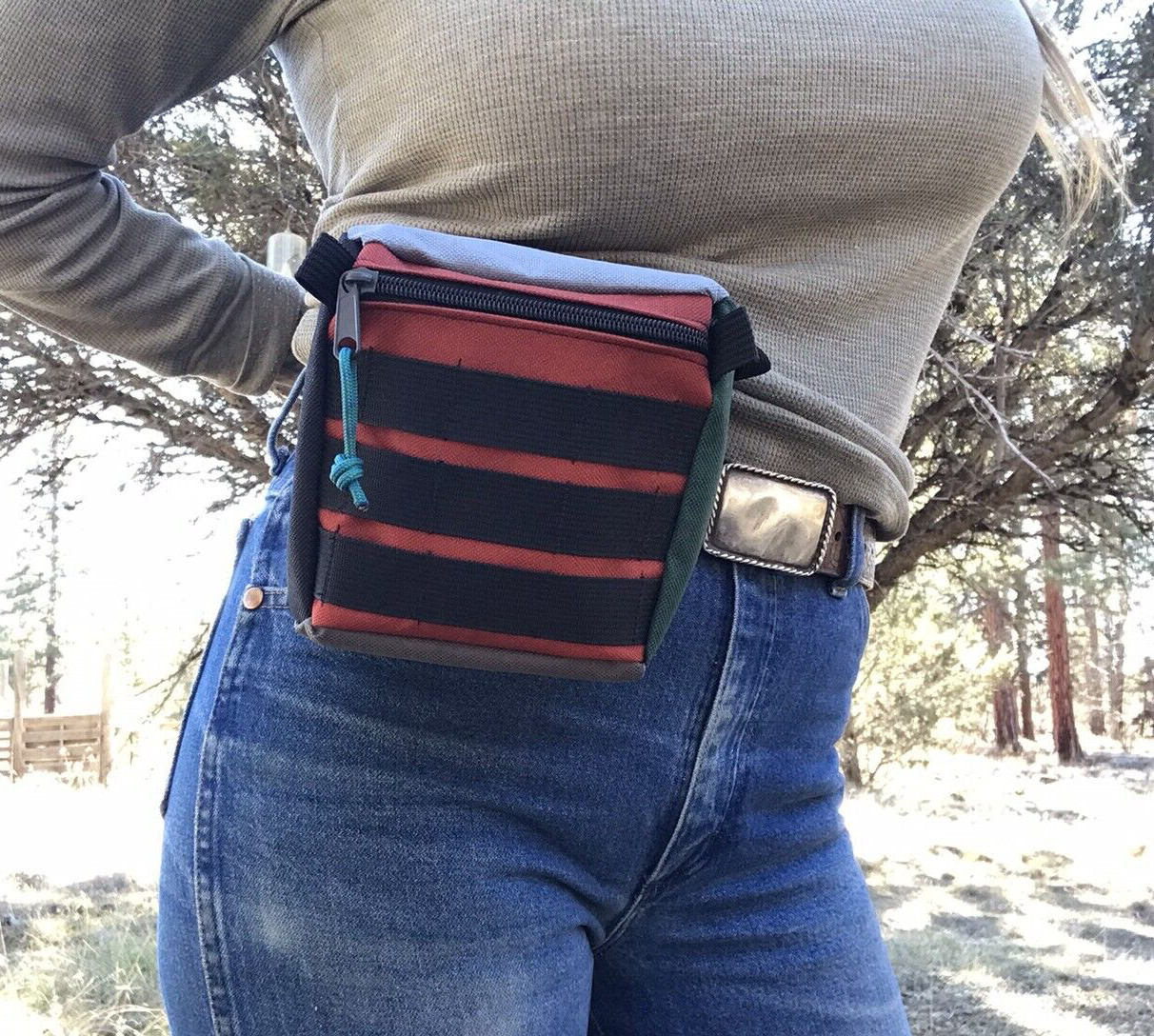 Handmade Upcycled Color Block Utility Pouch Hip/Belt Bag