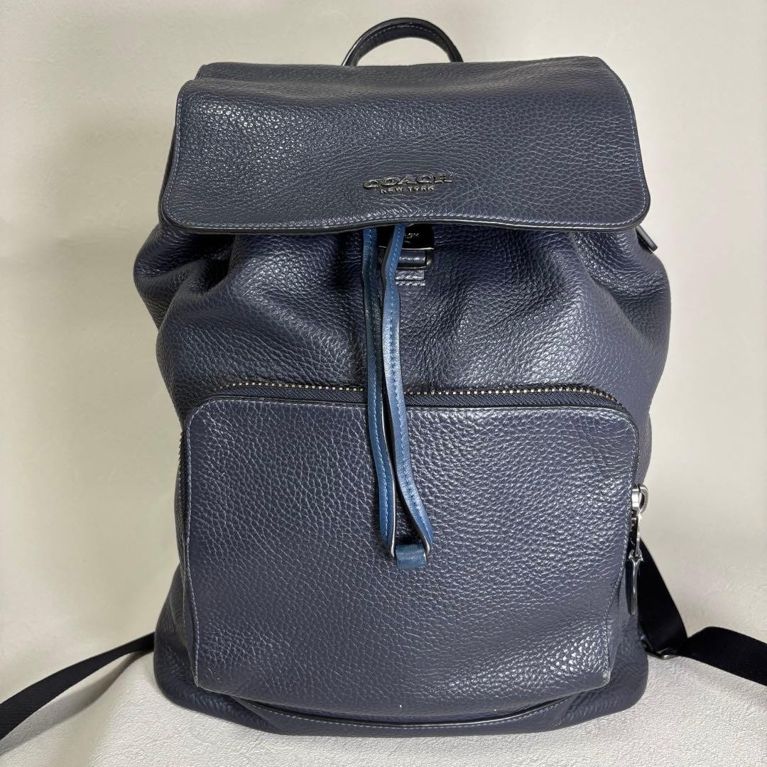 Coach C4134 Leather Drawstring Backpack Navy 33cm From Japan