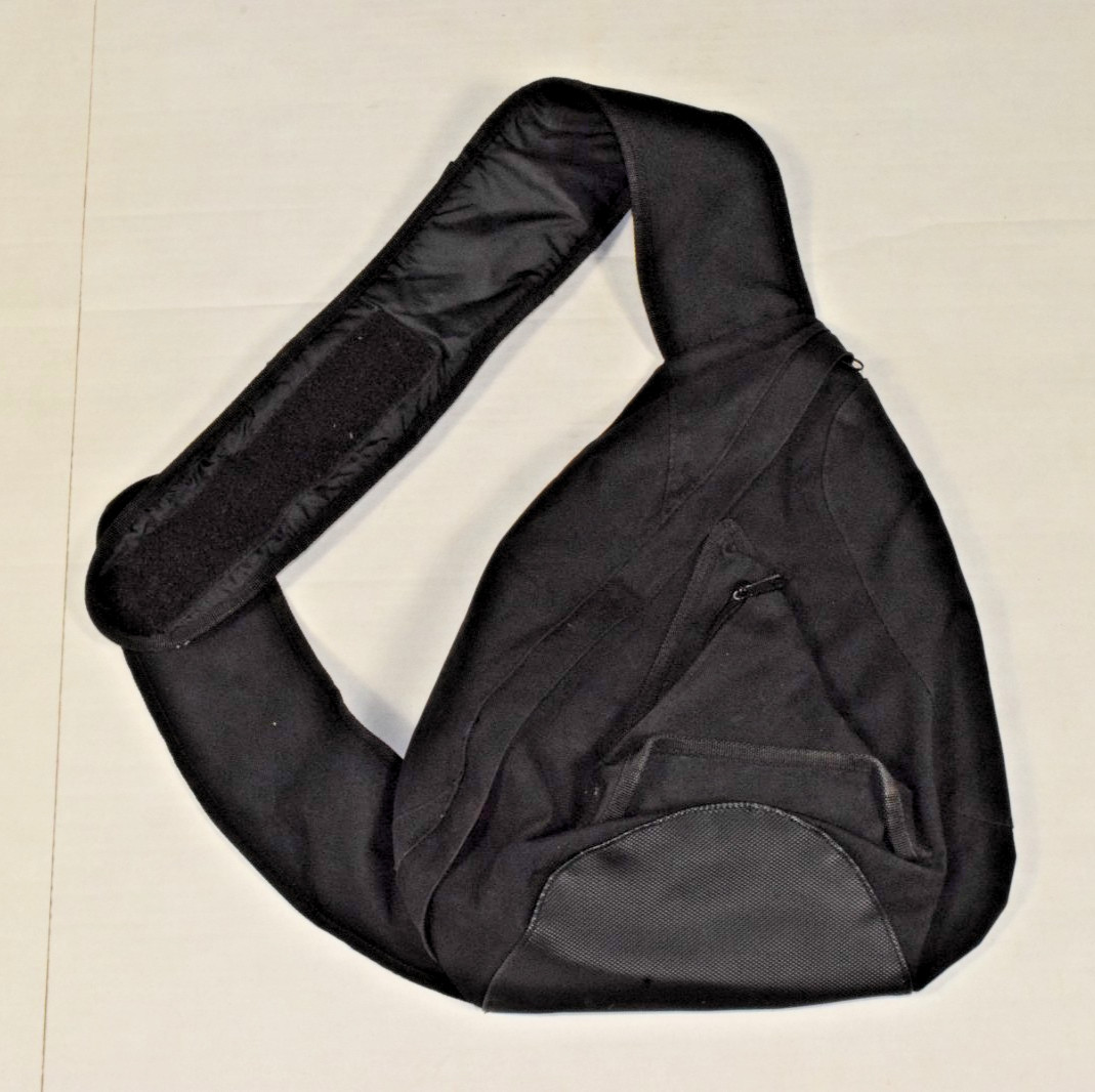 Crossbody Back Sling Backpack Simple Black Triangular 2 Pocket 14 x 14 In