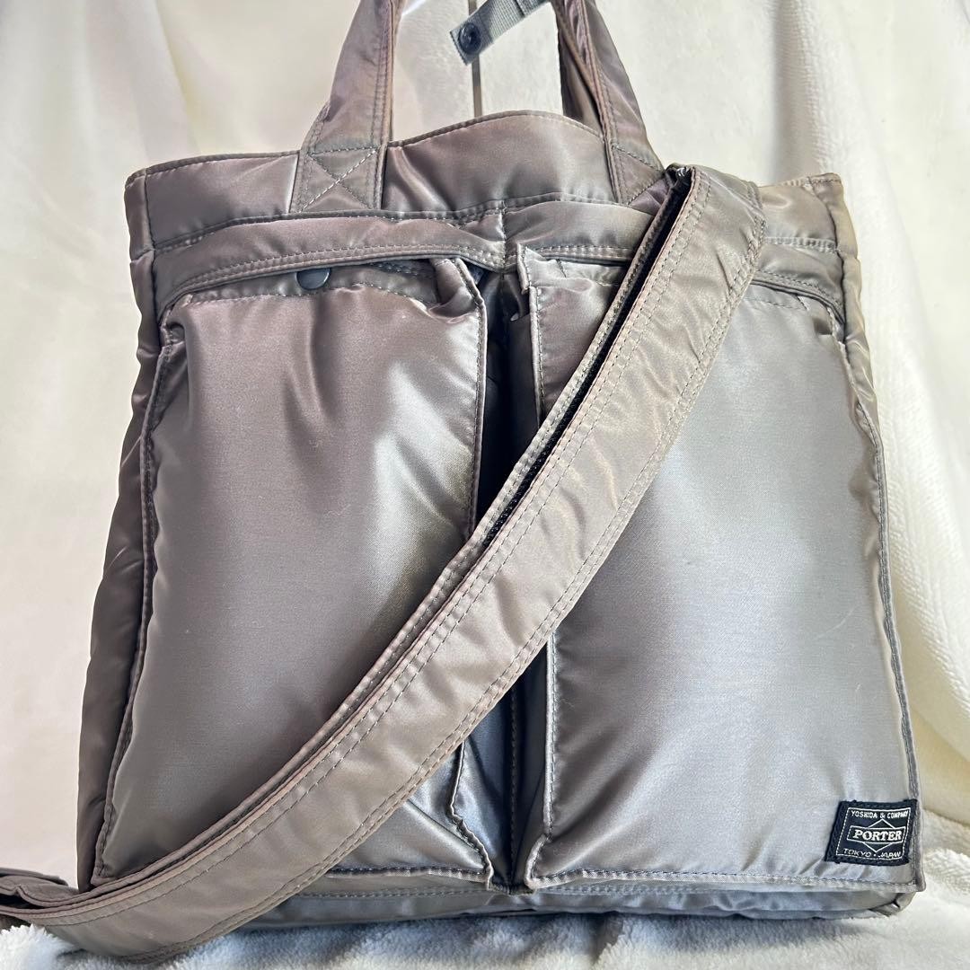 Porter Tanker Helmet Tote Bag 2-Way Expandable Silver Gray