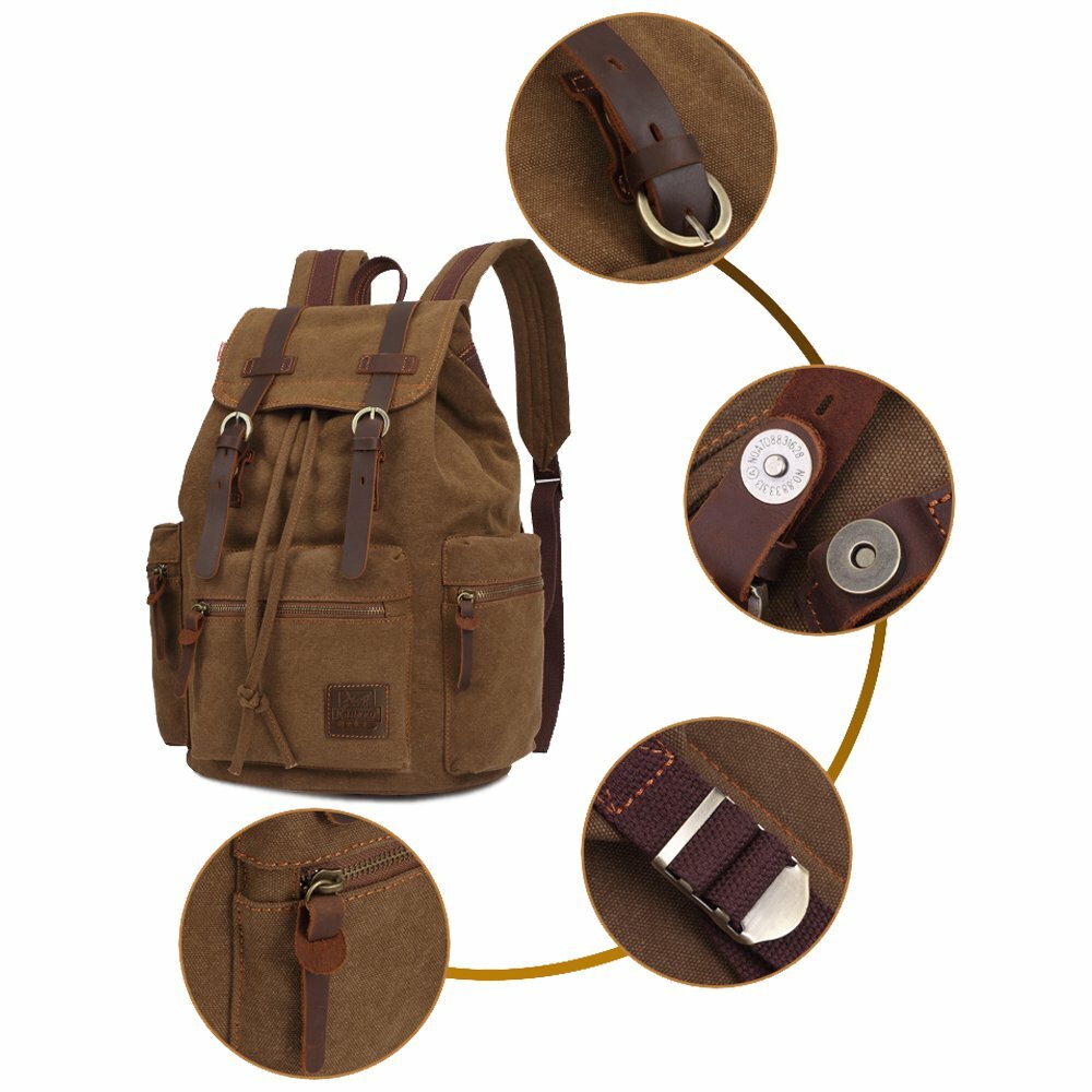 KAUKKO Men WOMEN Vintage Casual Canvas Rucksack Backpack Travel School Bag