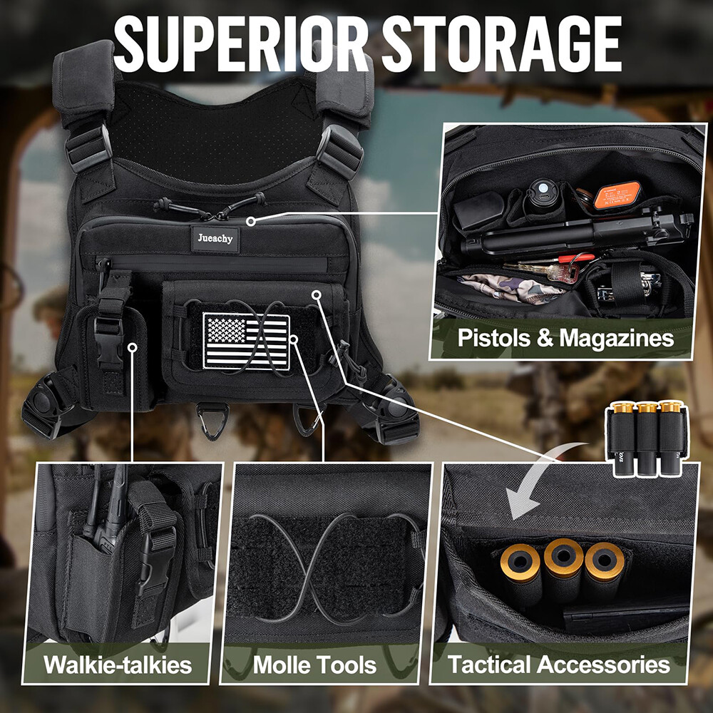 Adjustable Tactical Chest Harness with Front Utility Pouch, Fits Most Body Types