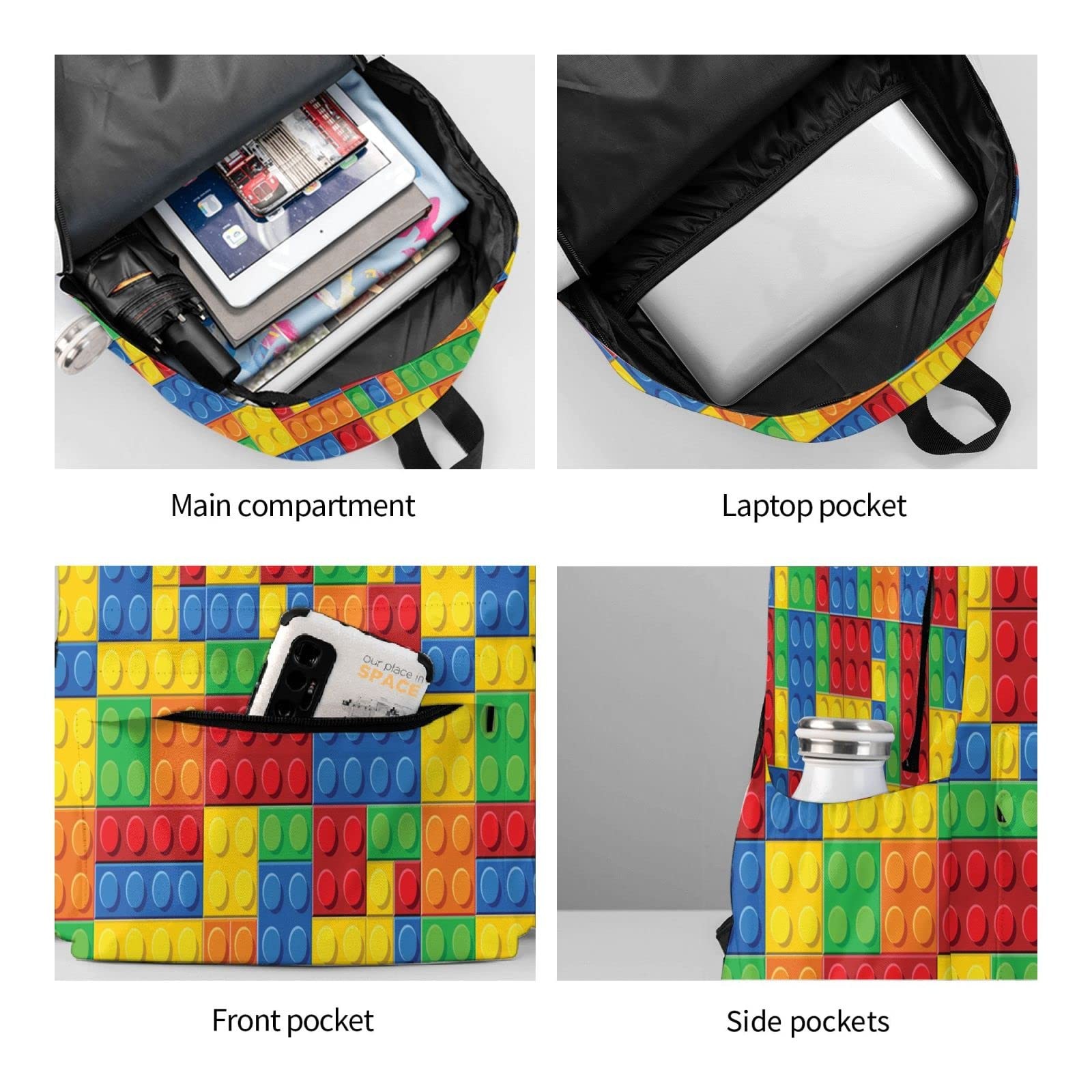 Daily Backpack Colorful Bricks Backpacks Travel Laptop Daypack 17 inch Bags f…
