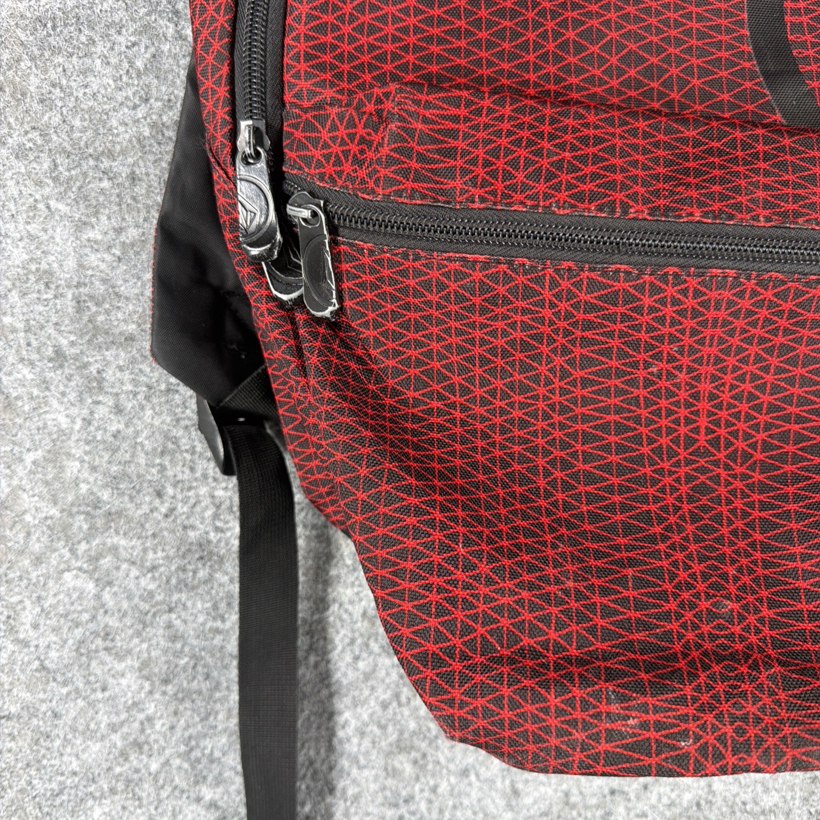 VOLCOM Stone Logo Backpack Red Black Geometric Crosshatch Grid Skate School Bag