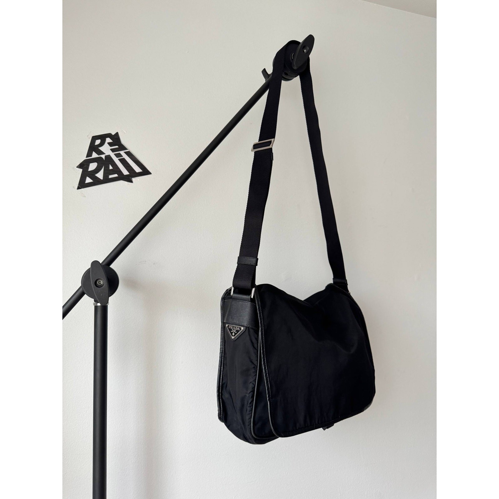 Prada Triangle Logo Black Nylon Messenger Bag