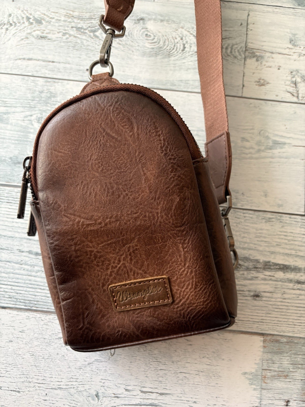 Wrangler Mini Crossbody Sling Bag Brown Faux Leather Western Shoulder Purse