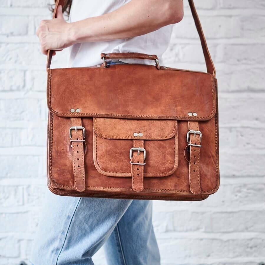 Bag Leather High Laptop Quality Real Messenger Men New Travel Shoulder 38cm
