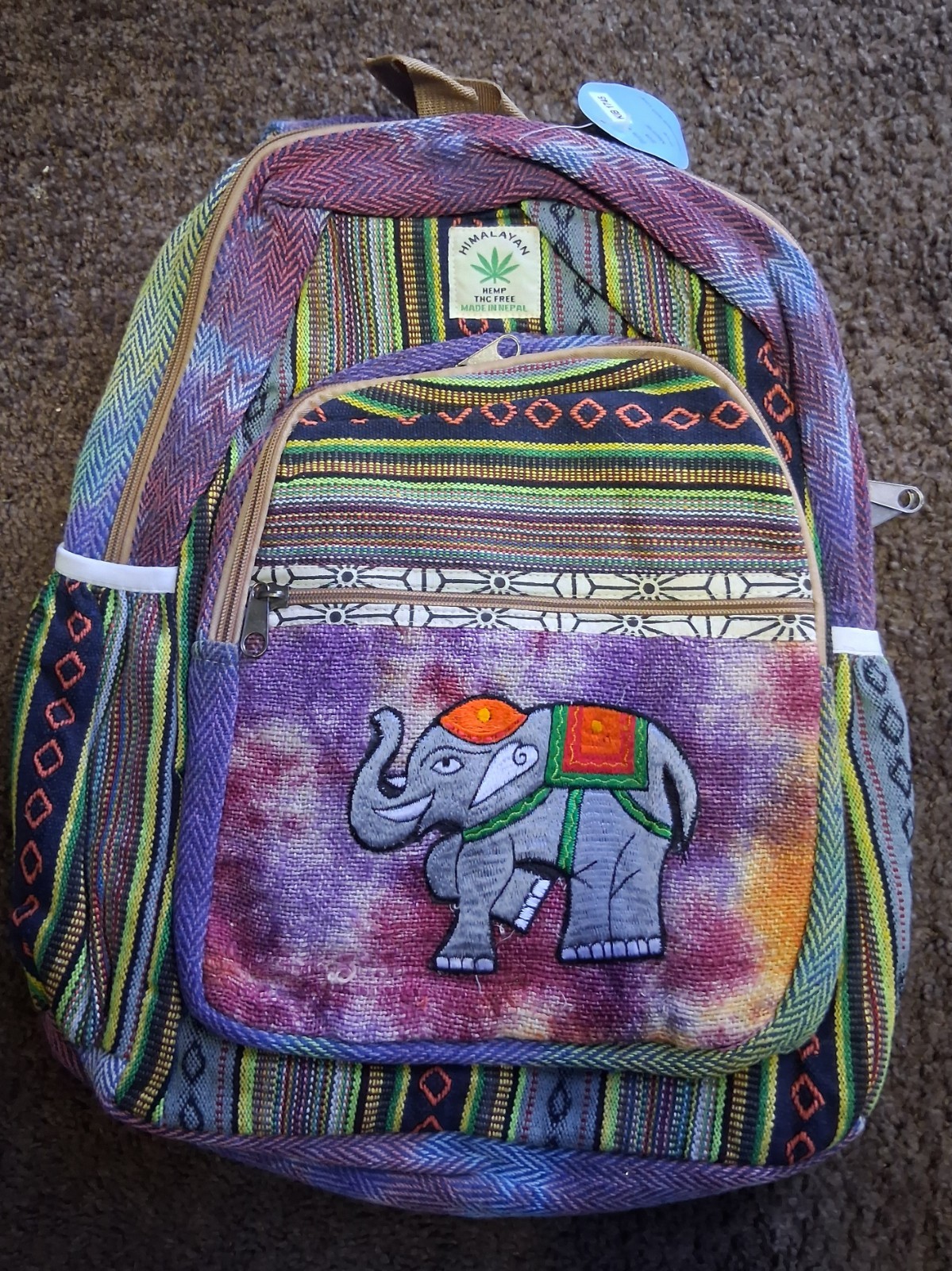 Elephant Tiedye Sacred G Peruvian Fabric Fullsize Backpack