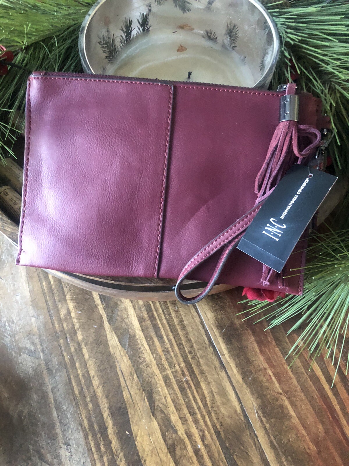 I.N.C. Burgundy Leather Pouch