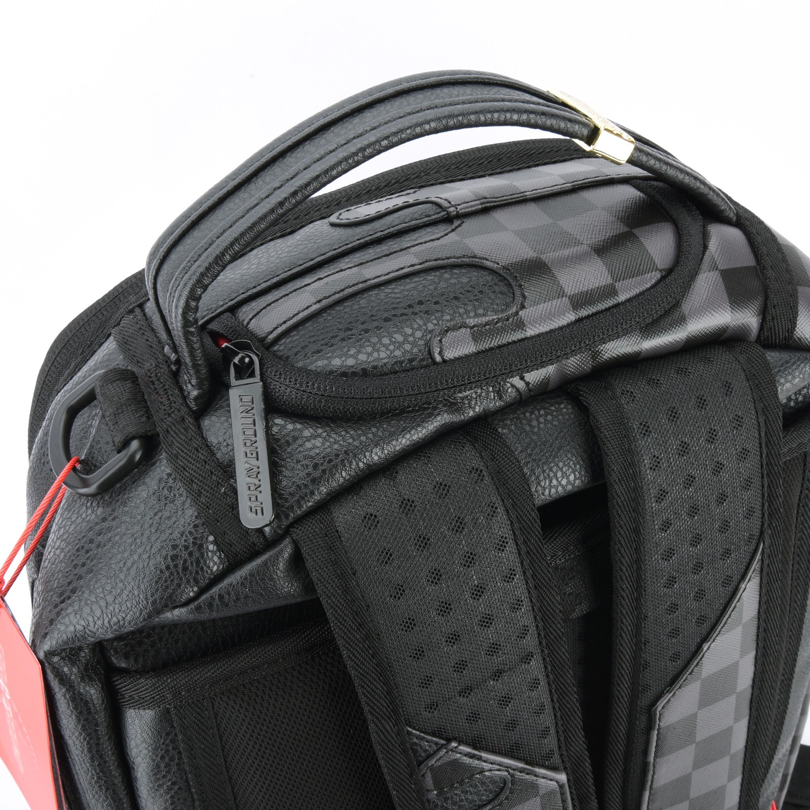 Sprayground Speed Shark Side Leather Bag Backpack Unisex Black Gray Plaid