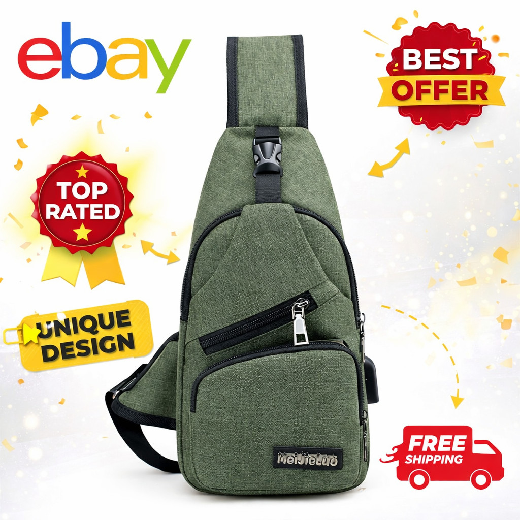 USB Charging Canvas Chest Bag Crossbody Travel – Free Shipping