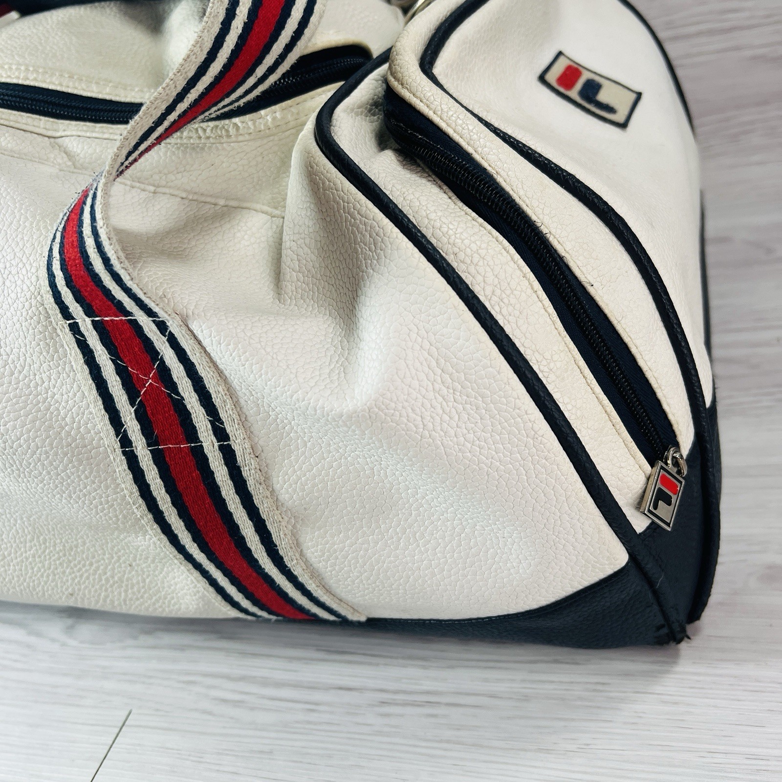 Vintage 90s FILA White Grant Hill Tennis Basketball Navy Large Duffel See Pics