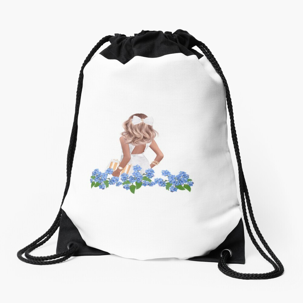 Chic Trendy Minimalist Design Girl in White Made to Order Drawstring Bag