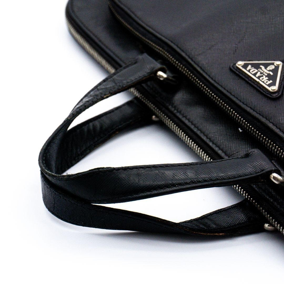 PRADA Saffiano Leather Briefcase Black Business Bag Organizer Silver Hardware