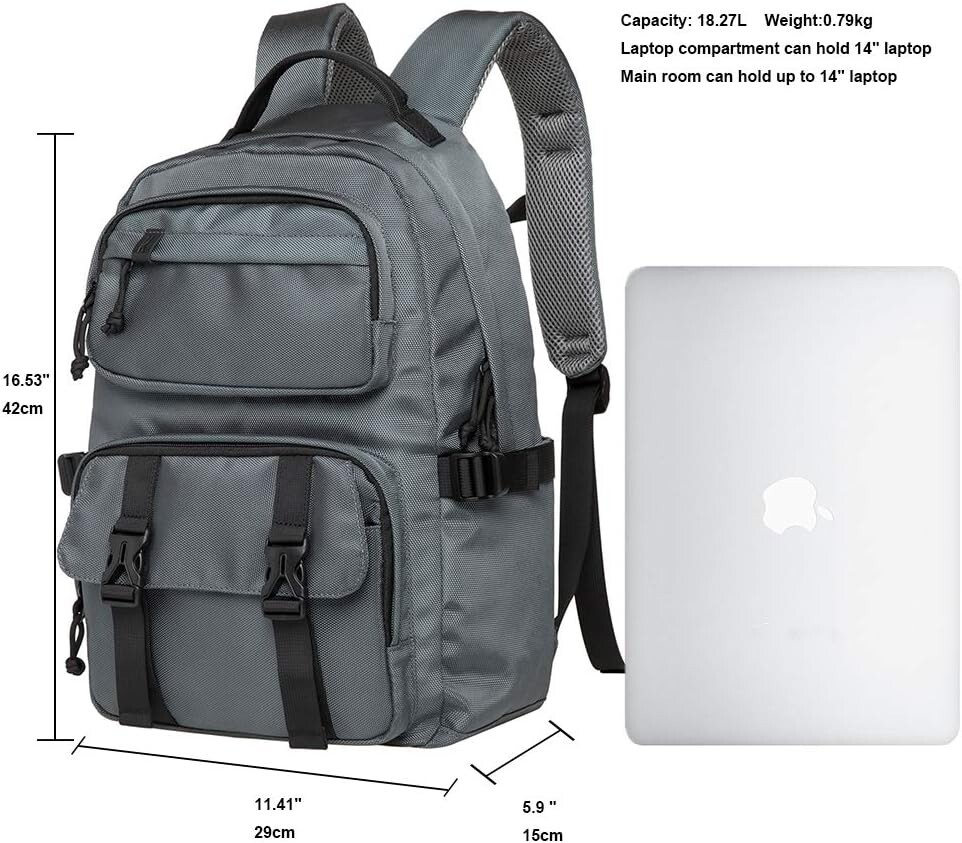 KAUKKO Men WOMEN Casual Canvas Rucksack Backpack Travel School Bag Grey