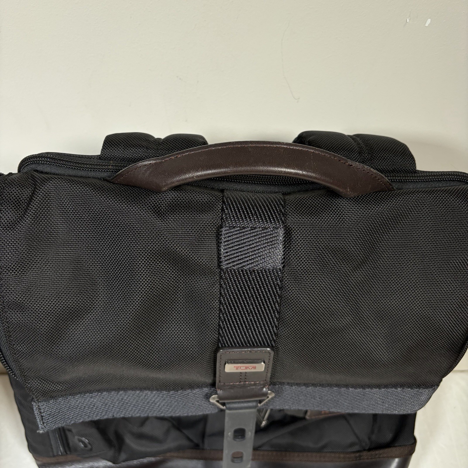 Tumi Alpha Bravo Luke Roll-Top Backpack Black Brown Ballistic Nylon Carry On Bag