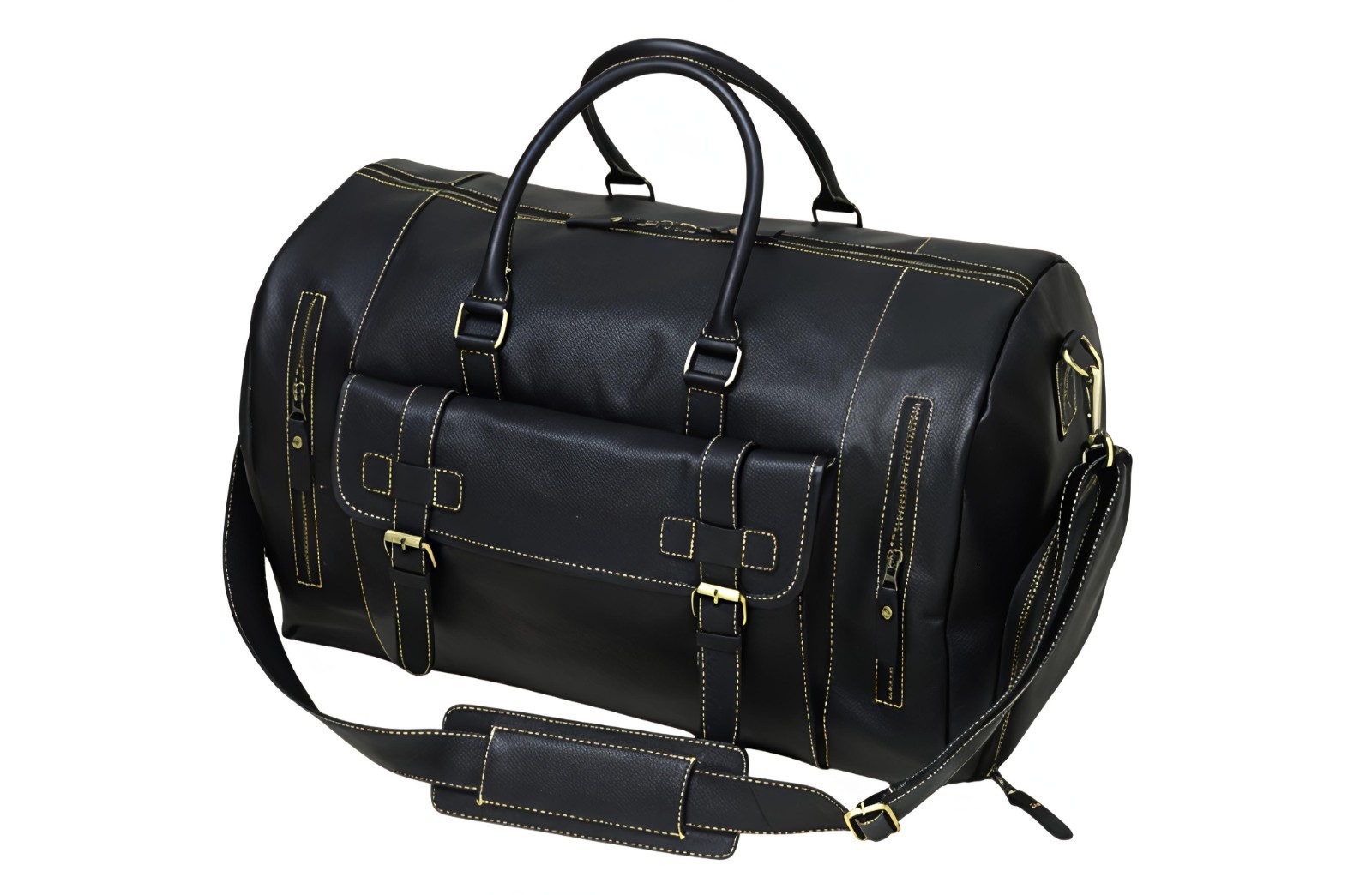 Black Leather Duffle Bag Large Travel Weekender Overnight Carry On Luggage
