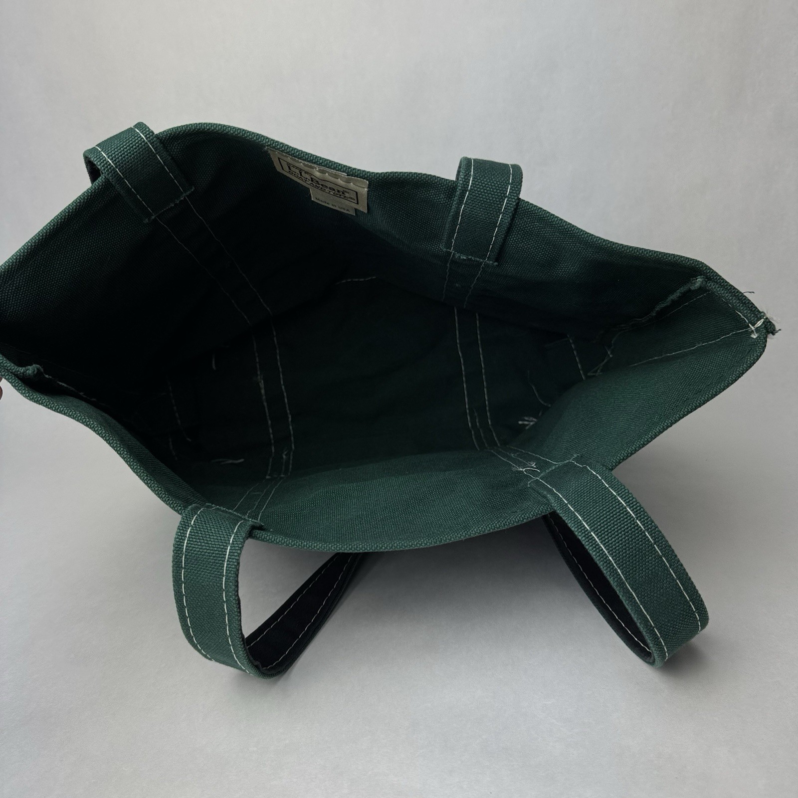 L.L. Bean Boat & Tote Two-Tone Bag Green And Navy Blue Made in USA 16”x5”x12”