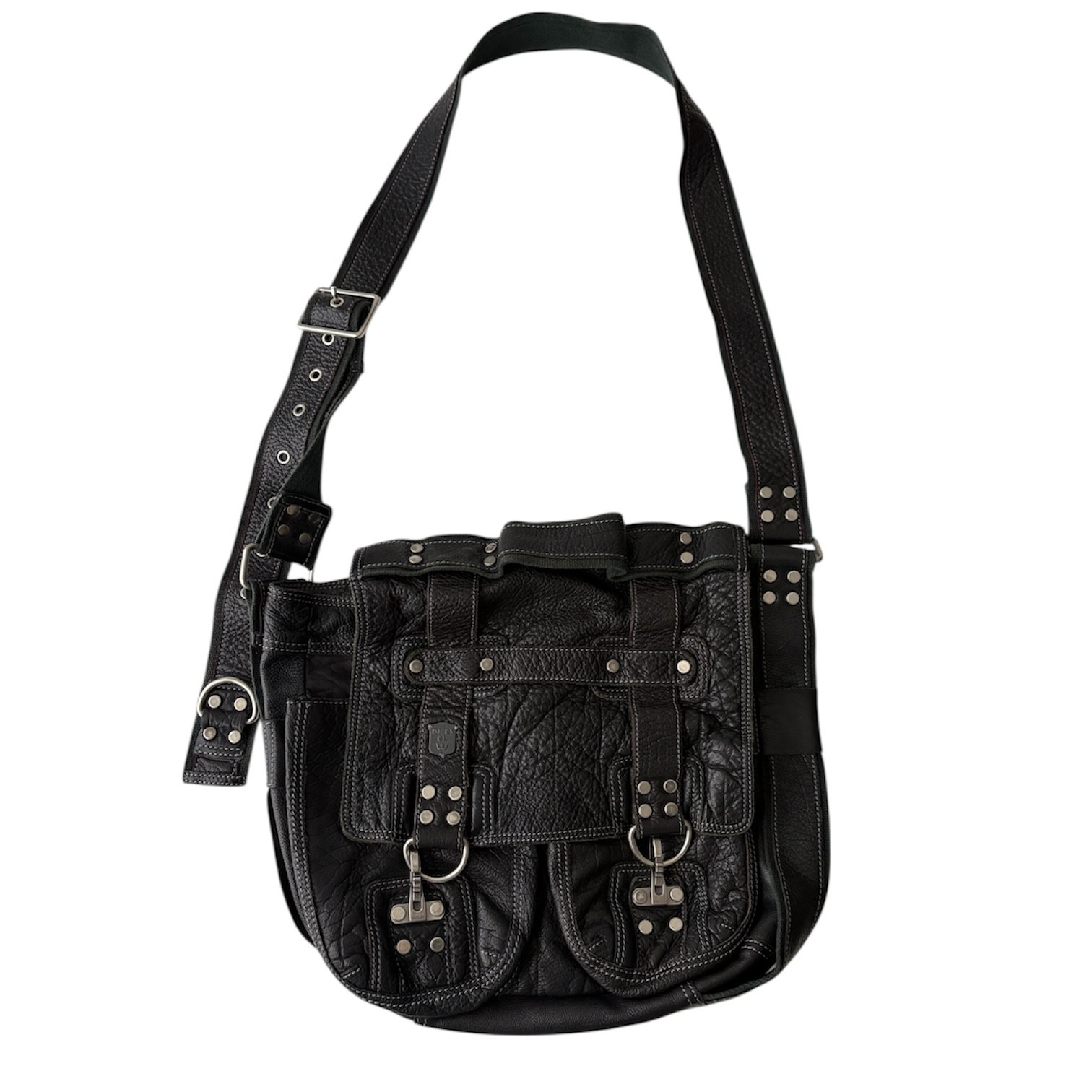 DIESEL Vintage Leather Messenger Bag Black Harness Avant Garde Industrial Biker