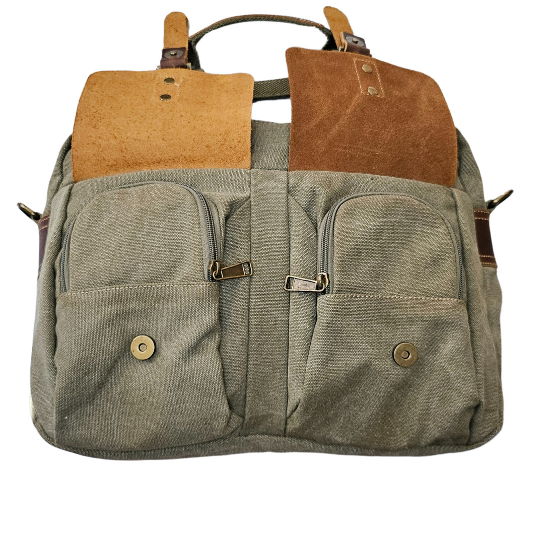 Vintage Leather Canvas Shoulder Messenger Bag Mens Briefcase Business Satchel