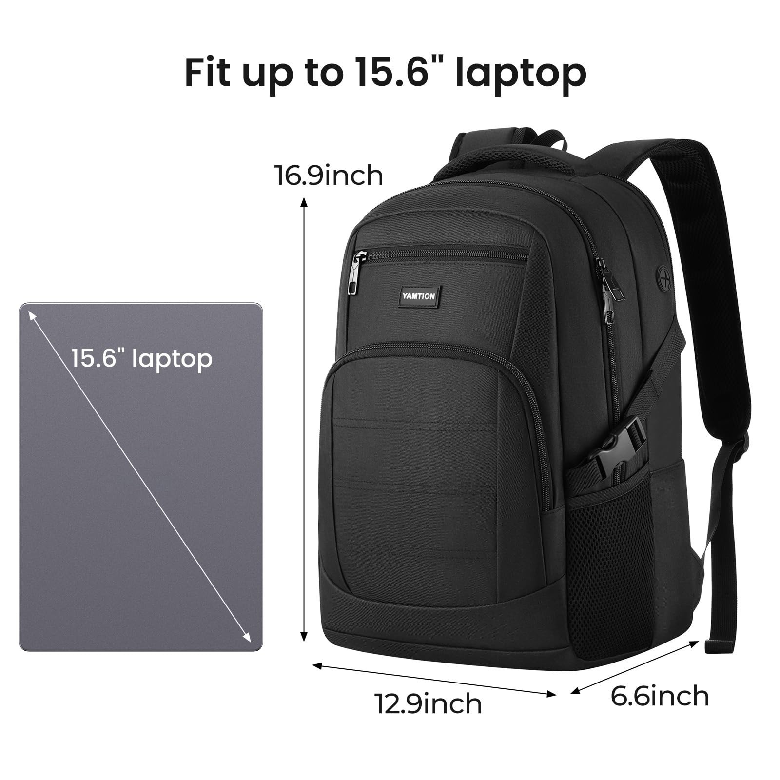 Lightweight Black Laptop Backpack for Men & Women, School Bookbag Fits 15.6″ Not