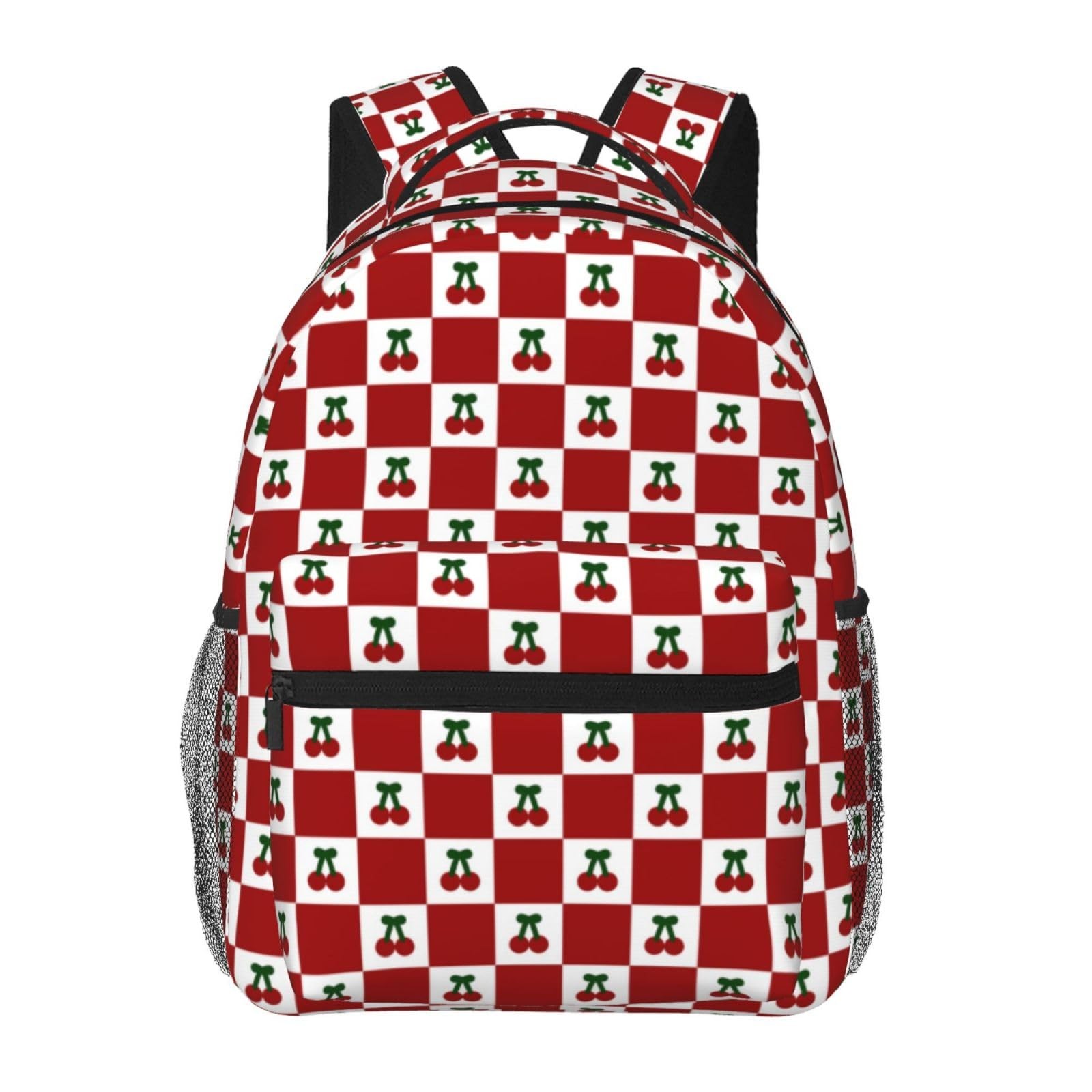 Red Checkered Cherry Coquette Backpack For Women 11.4×7.8×15.7 Inch Daypack