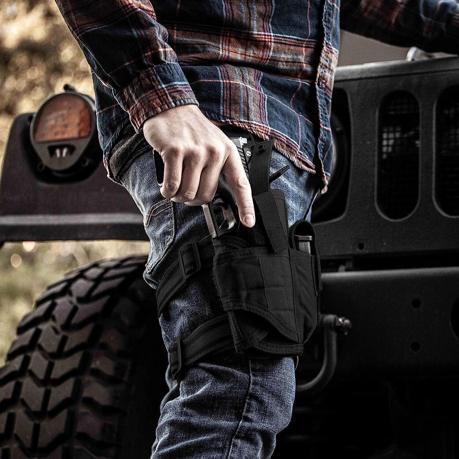 Tactical Adjustable Pistol Gun Drop Leg Thigh Holster with Mag Pouch Right Hand