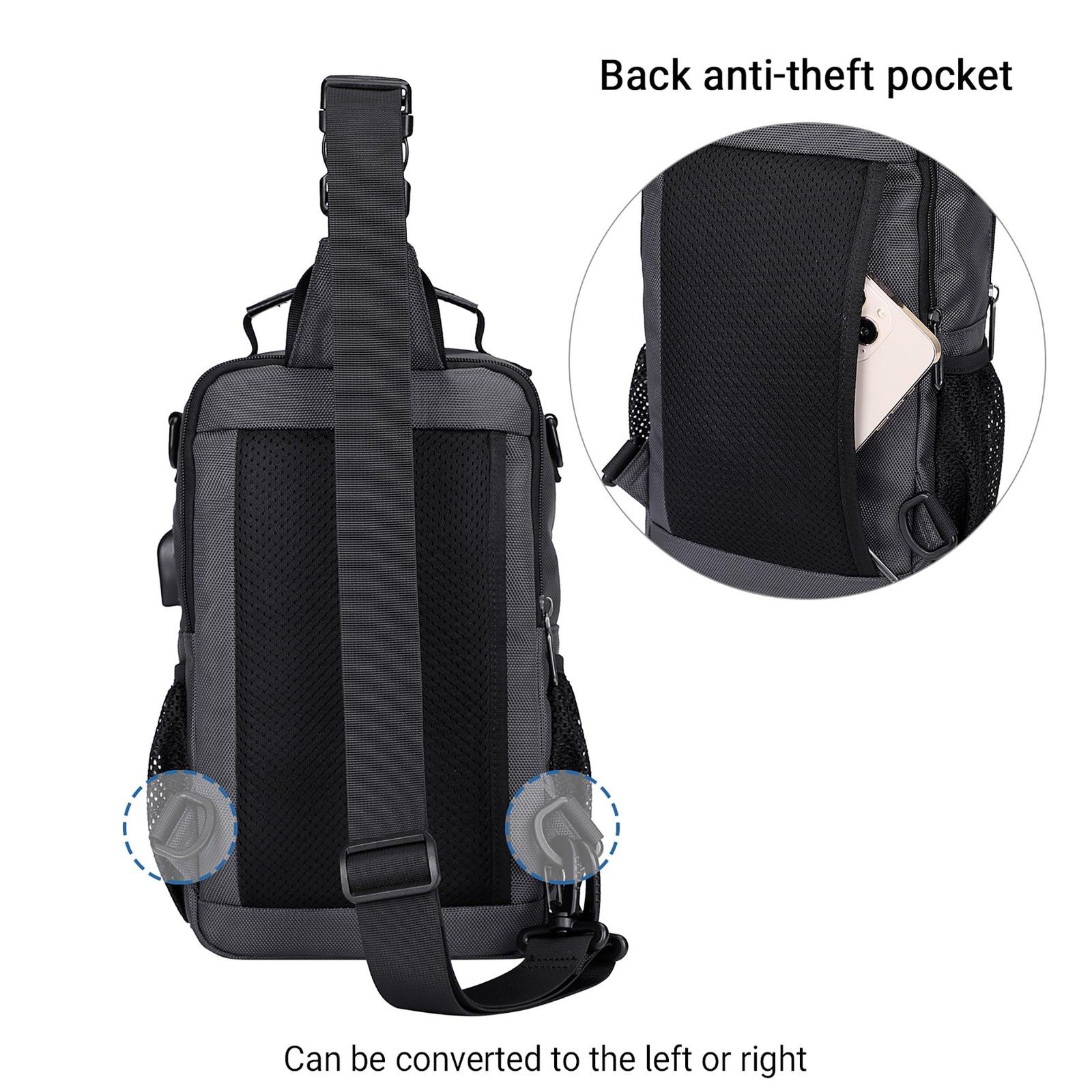 Sling Bag for Men Convertible Sling Backpack with USB Charging Port