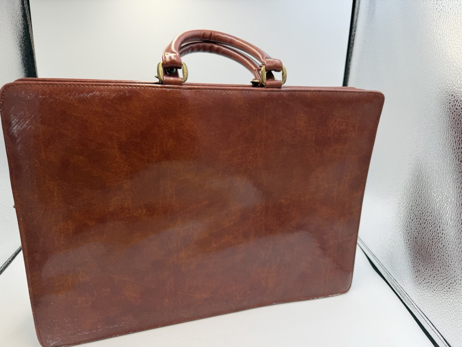 Brown Vintage Jackson Leather Briefcase Bag Double Top Handles