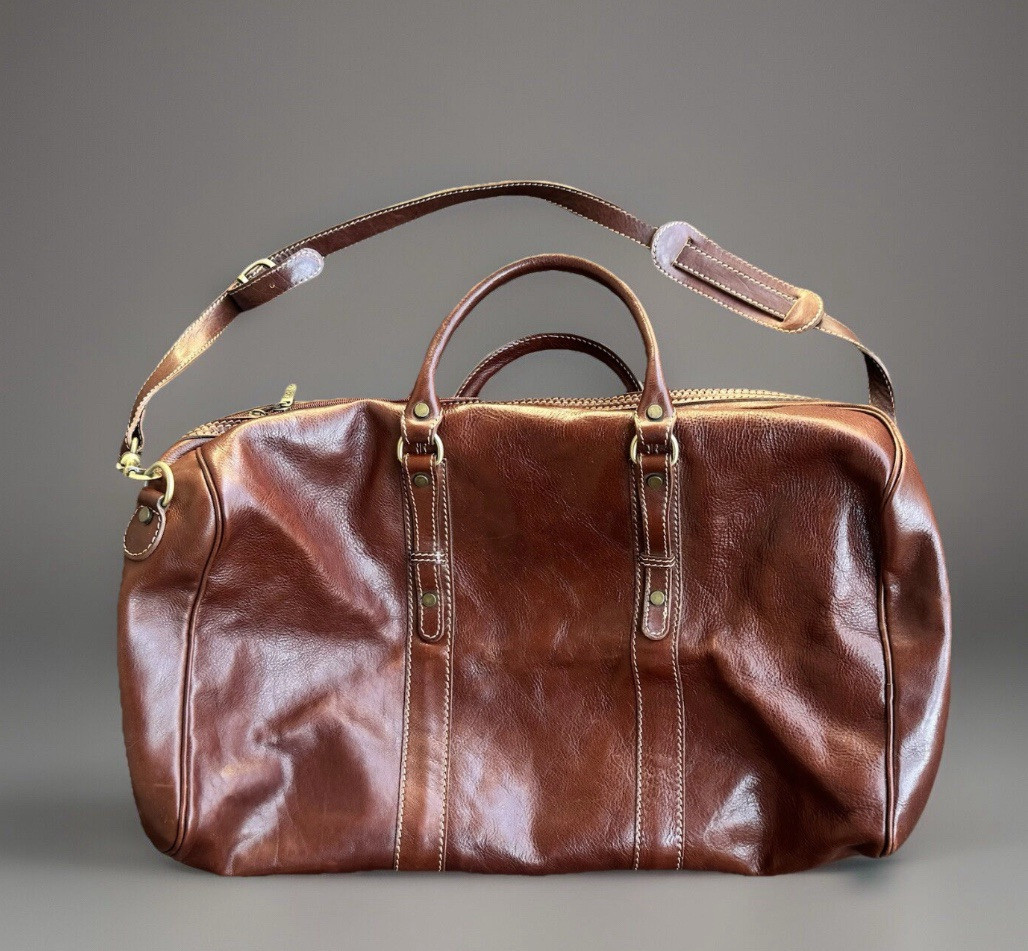 Floto Brown Italian Leather Venezia Trunk Duffle Travel Bag Handmade Italy