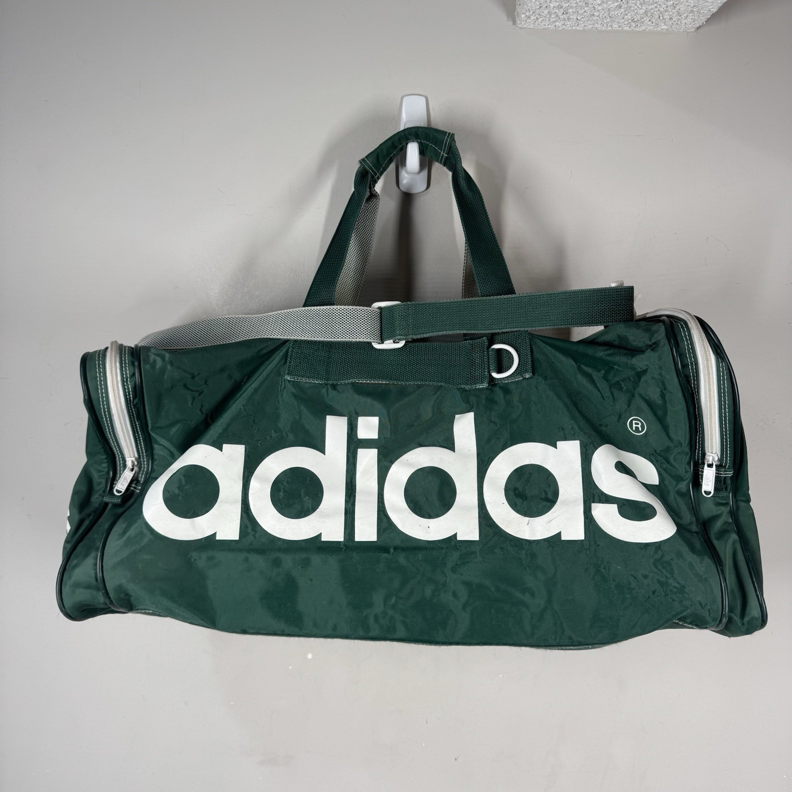 Vintage ADIDAS Large Green White 24”x12”x8” Duffle Gym Travel Sports Bag