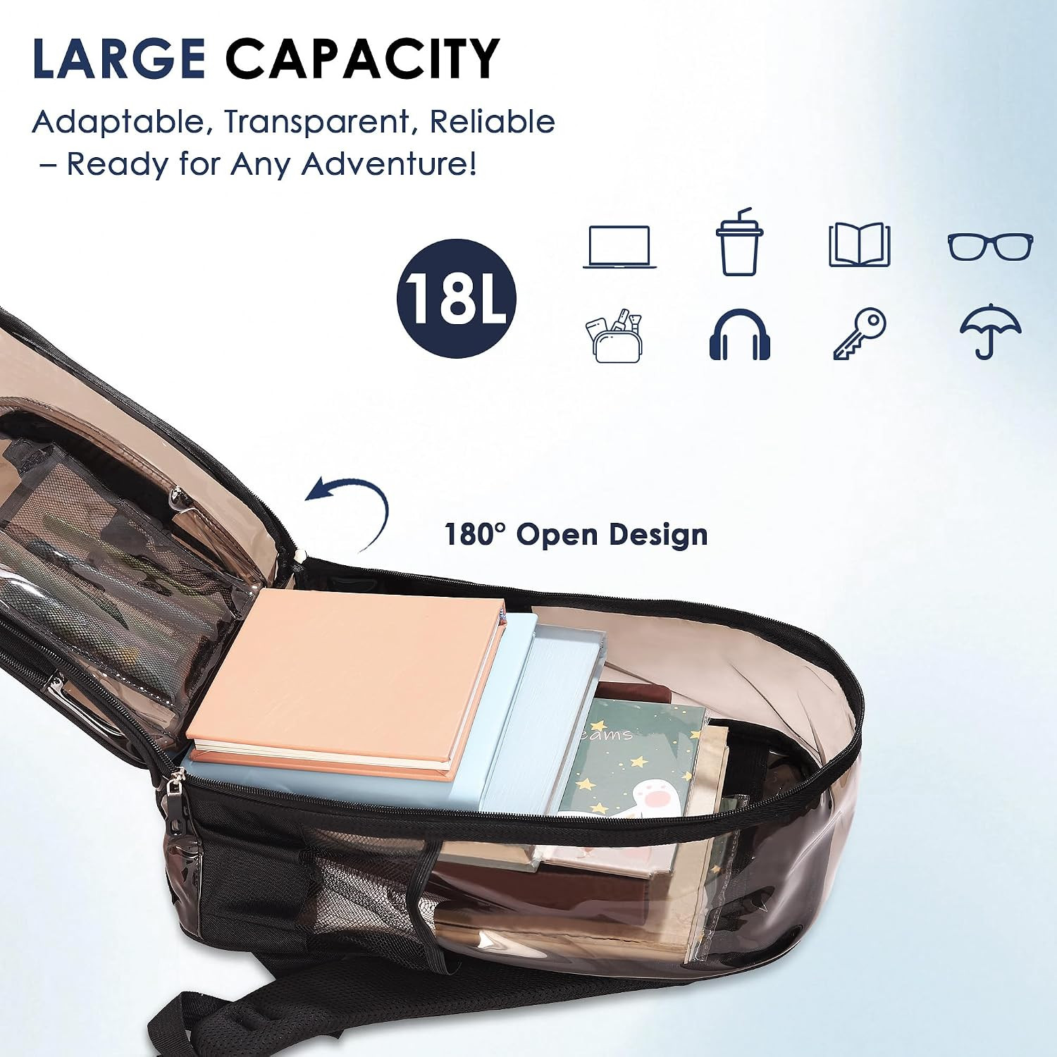 Clear Backpack for Stadium Events 0.5MM PVC Large Transparent Bookbag Clear Back