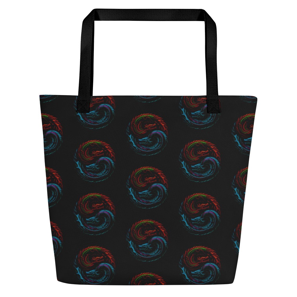 Yin Yang Dragon Tote Bag Fire & Ice Chinese Symbol Ouroboros Mythic Gift