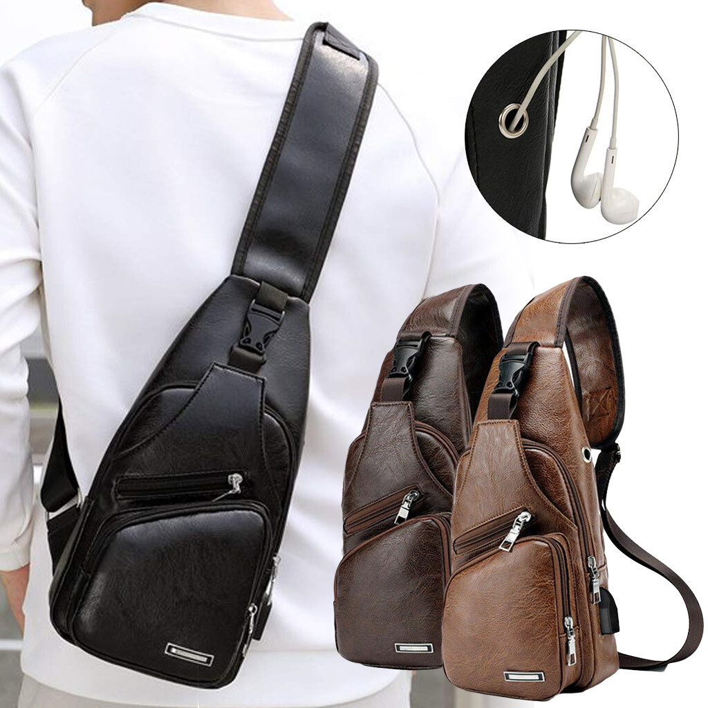 Mens Chest Shoulder Backpack Sling Cross Body Man Leather Satchel Travel Bag US