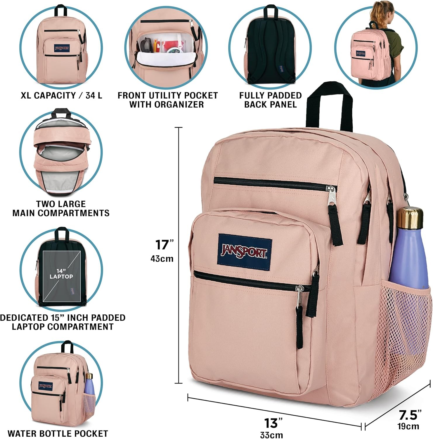 JanSport Laptop Backpack – Computer Bag with 2 Compartments, One Size, Black